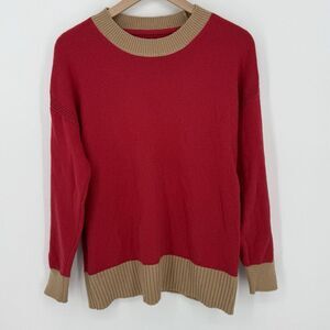 Maeve Red Knit Sweater Beige Trim Wool Blend Size XS